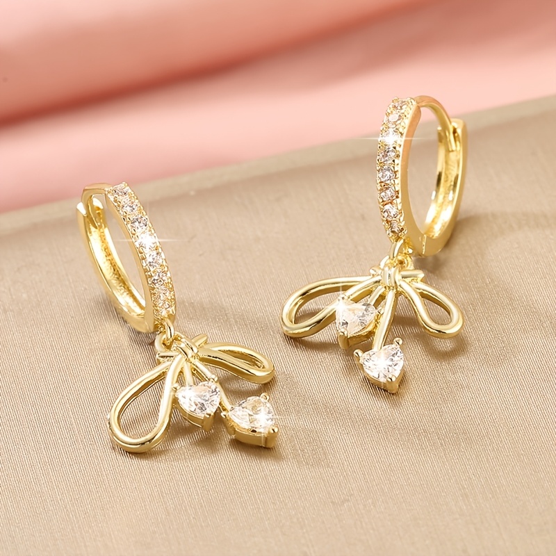 Women's Exquisite Copper-set Synthetic Zirconia Bow Pendant Earrings